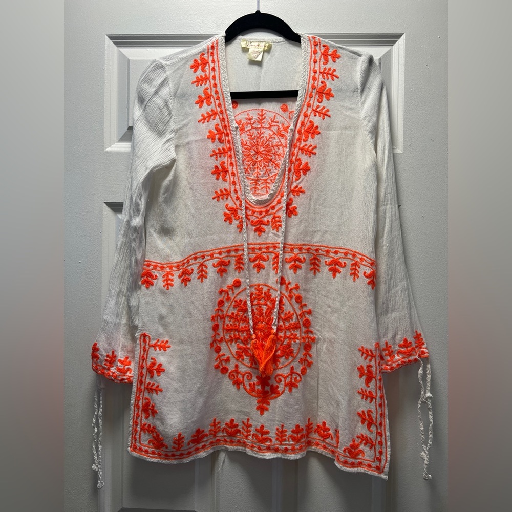 Swim coverup - white and orange - size M
